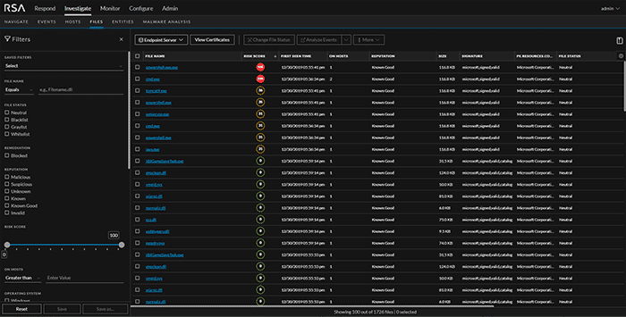NetWitness endpoint (EDR) files view NetWitness EDR Endpoint scalable data view