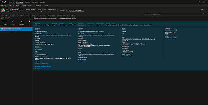 NetWitness Endpoint (EDR) host view NetWitness Endpoint (EDR) rapid data collection host view