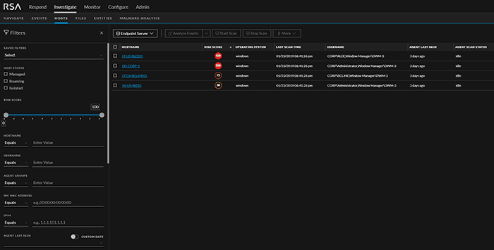 NetWitness Endpoint integrated behavior detection list