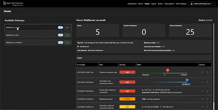 Dashboard and investigations