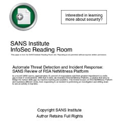 SANS Review of RSA NetWitness Platform Analyst Report