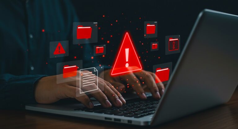 cybersecurity-threat-concept-with-hacker-typing-laptop-red-alert-icons-data-breach-warning-mal