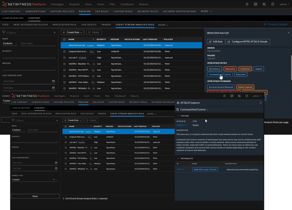 example monitor screens of Netwitness platform data
